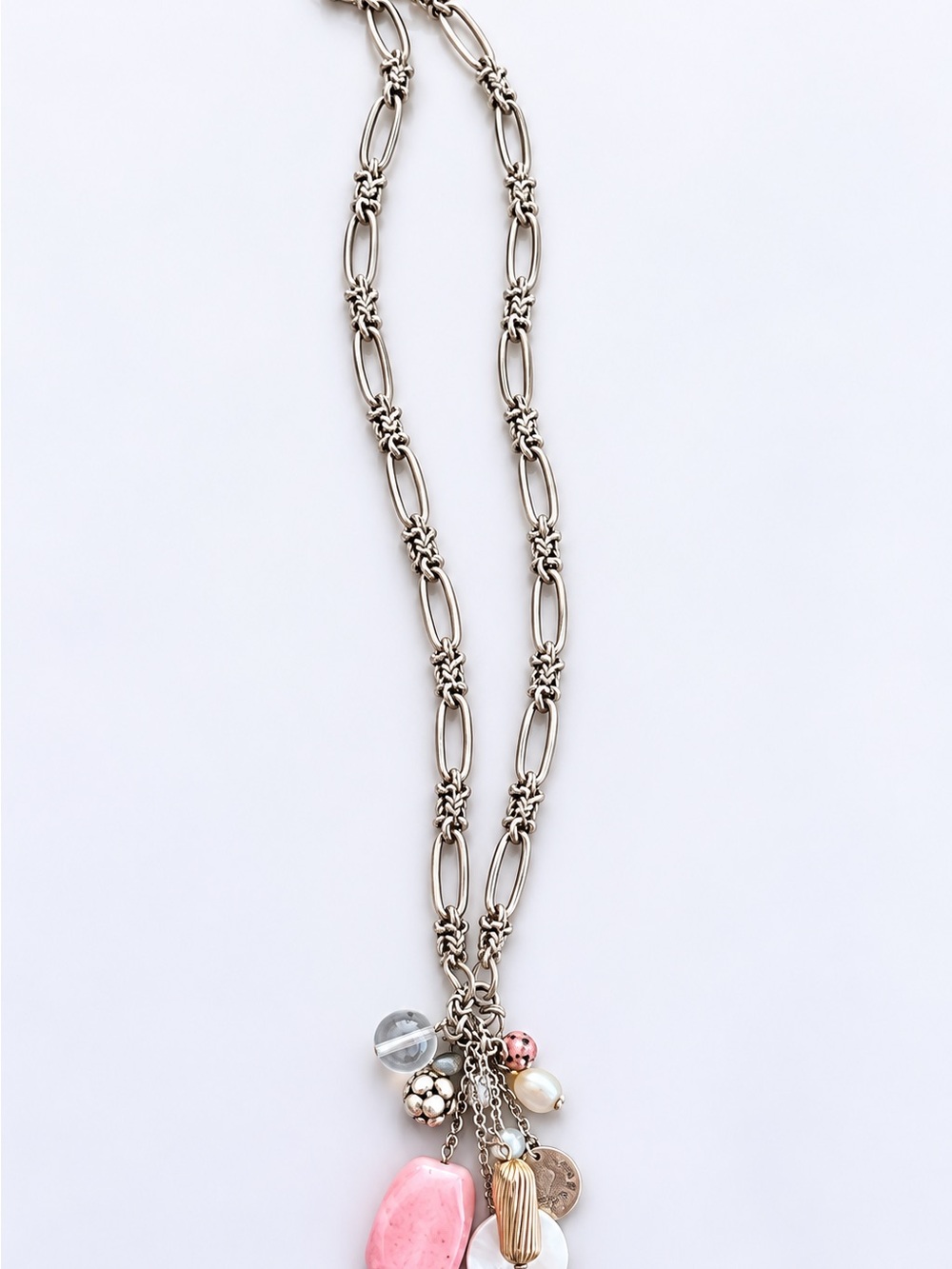 Vintage LOFT Gold-Tone Necklace with Pink and White Charms